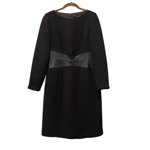 SHANI Brown Crepe Sheath Dress Women's 6 Lambskin Corset Detail Office Career